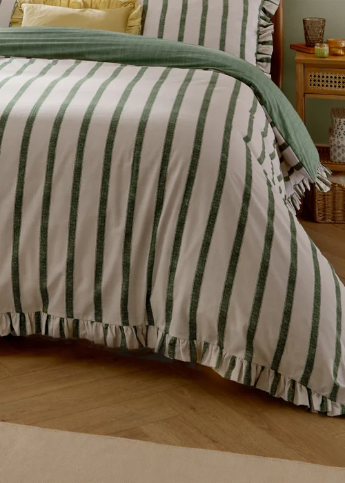Wylder Connie Striped Ruffle Moss Duvet Set - Single Image 2