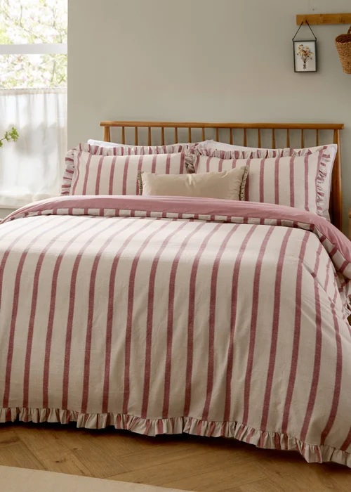 Wylder Connie Striped Ruffle Clay Pink Duvet Set - Single Image 1