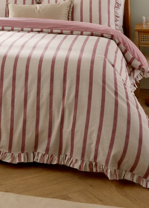 Wylder Connie Striped Ruffle Clay Pink Duvet Set - Single Image 3