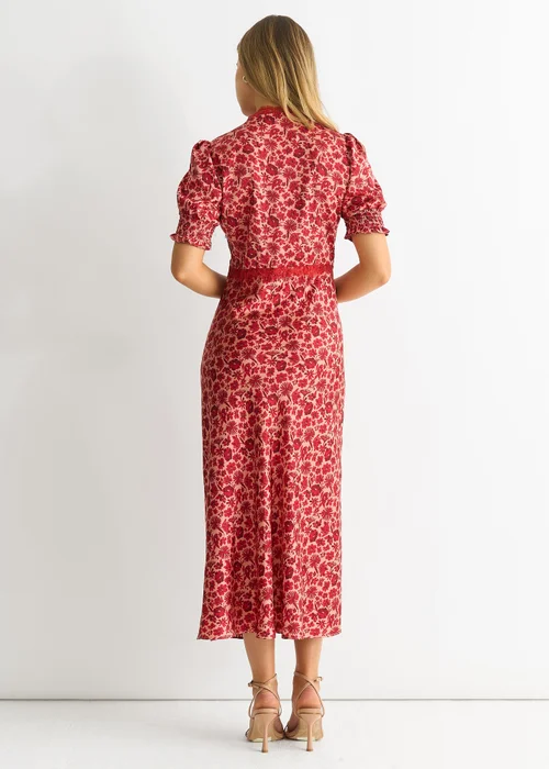 Gini London Red Floral Lace Trim V Neck Midi Dress - 8 Image 2