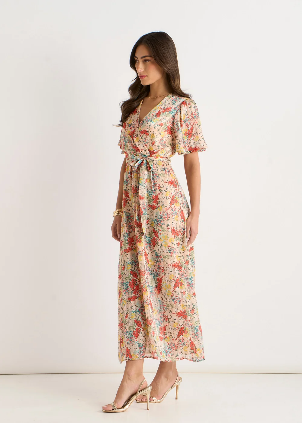 Gini London Multi Floral Jacquard Chiffon Midi Dress - 8 Image 4