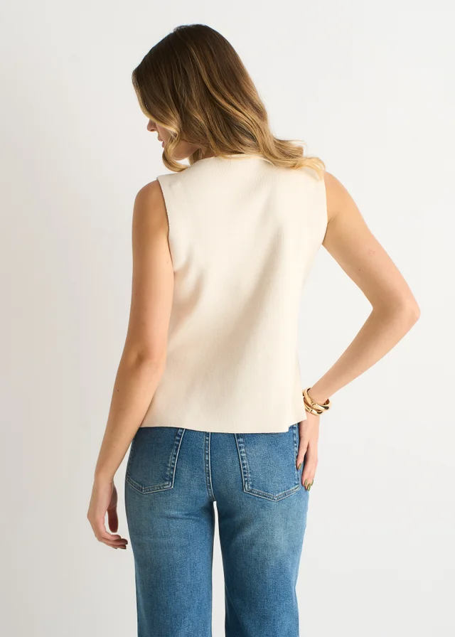 Gini London Off White Button Front Compact Knit Waistcoat