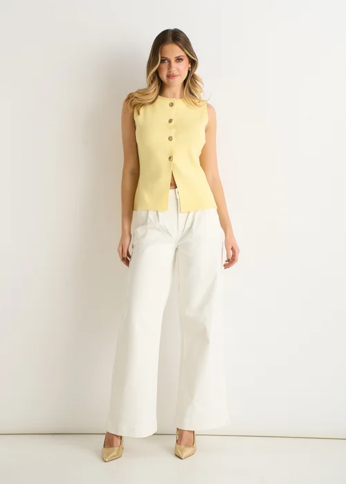 Gini London Lemon Button Front Compact Knit Waistcoat - M/L Image 1