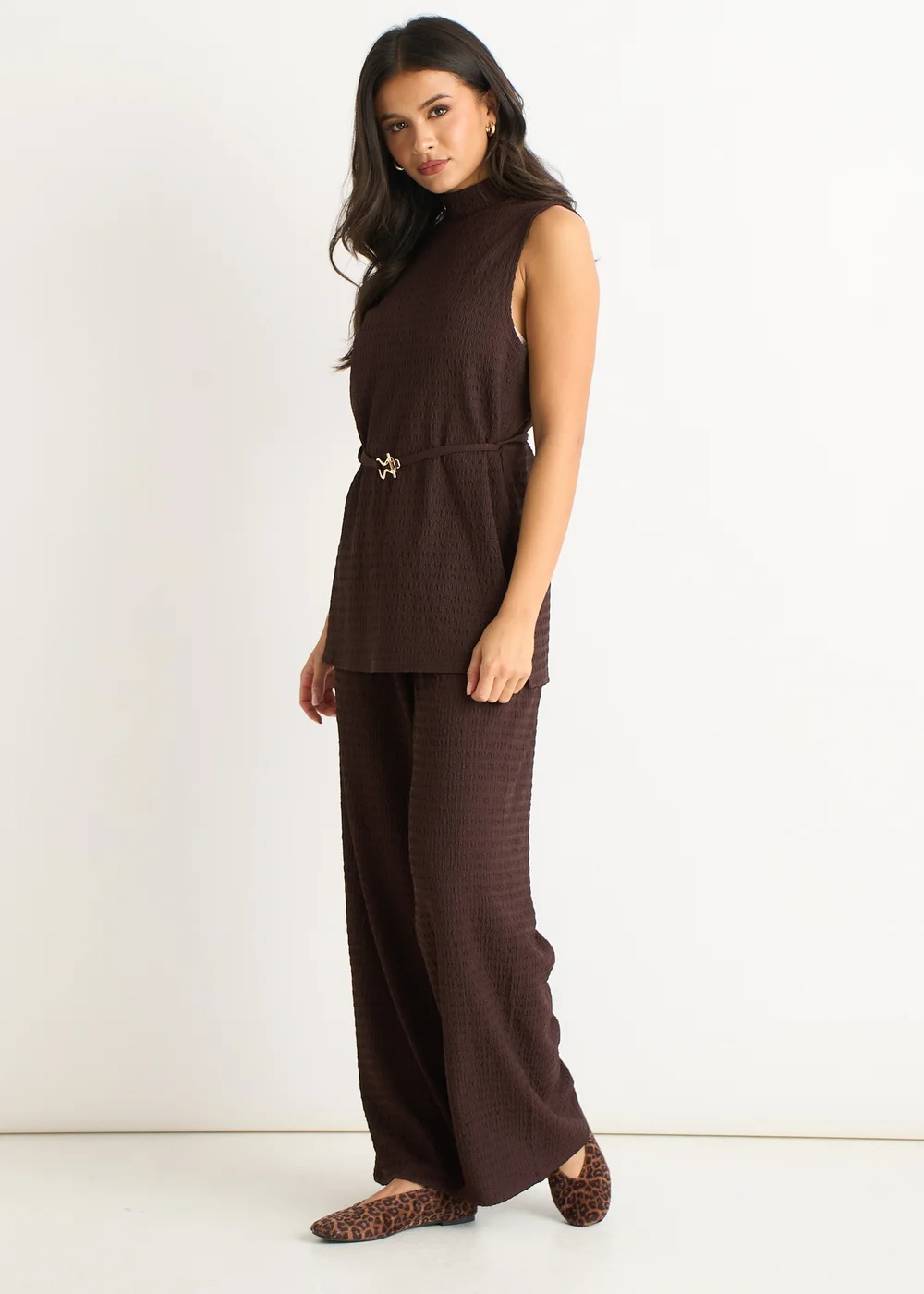 Gini London Chocolate Funnel Neck Textured Jersey Tabard Top - S/M Image 4