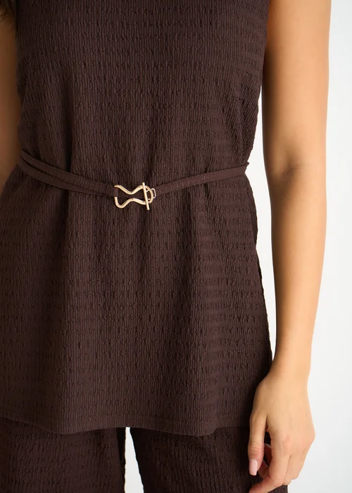 Gini London Chocolate Funnel Neck Textured Jersey Tabard Top - S/M Image 3