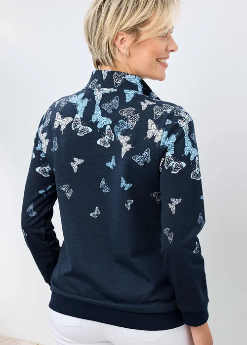 Cotton Traders Dark Blue Ink Printed Zip Neck Sweatshirt - 16 Image 2
