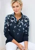 Cotton Traders Dark Blue Ink Printed Zip Neck Sweatshirt - 16 Image 1