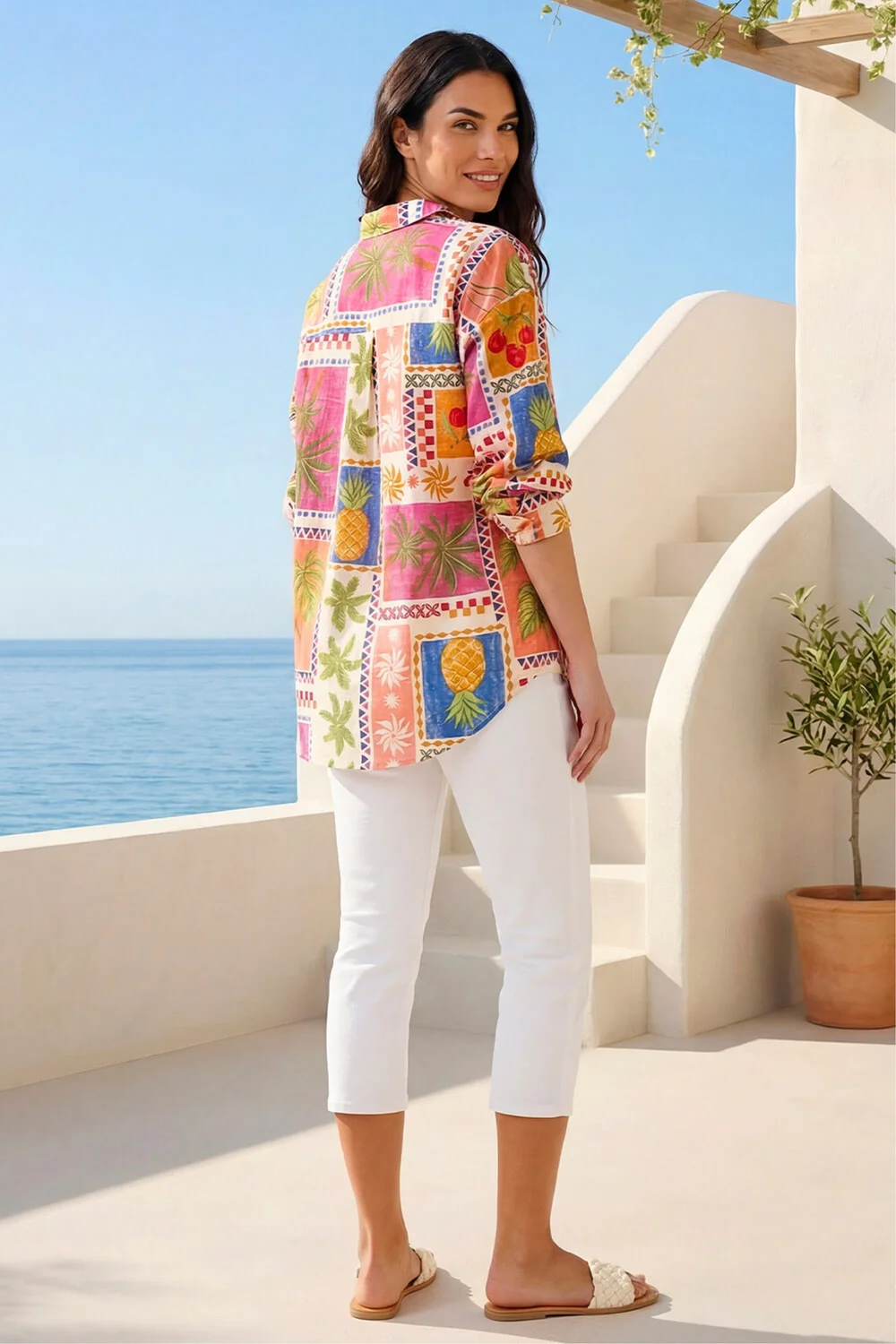 Roman Orange Tropical Print Cotton Shirt - 14 Image 3