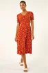 Roman Dark Orange Polka Dot Ruched Sleeve Midi Dress - 10 Image 3