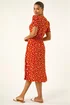 Roman Dark Orange Polka Dot Ruched Sleeve Midi Dress - 10 Image 4
