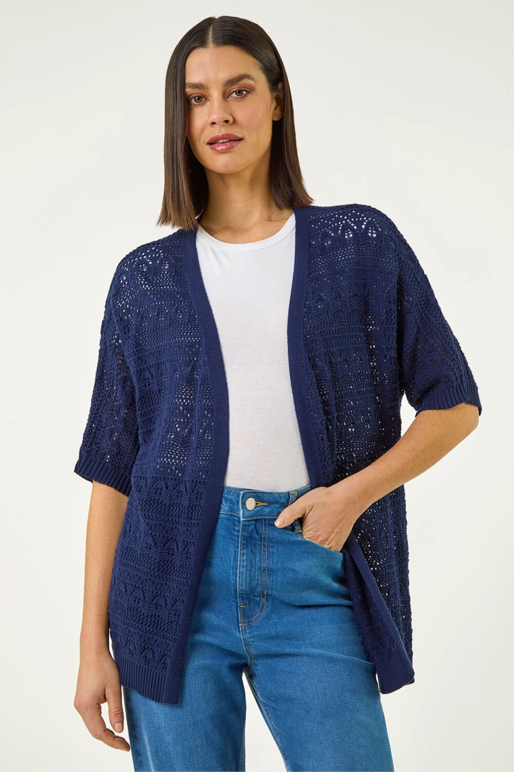 Roman Navy Stitch Detail Knit Cardigan - 16 Image 1
