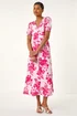 Roman Pink Floral Print Button Through Midi Dress - 12 Image 2