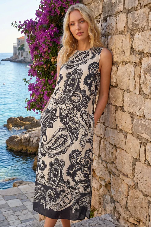 Roman Black Paisley Print Midi Dress - 10 Image 1
