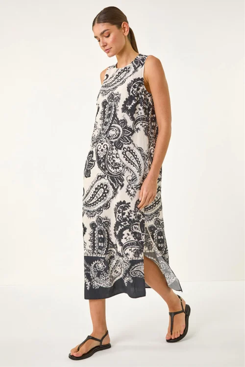 Roman Black Paisley Print Midi Dress - 20 Image 1