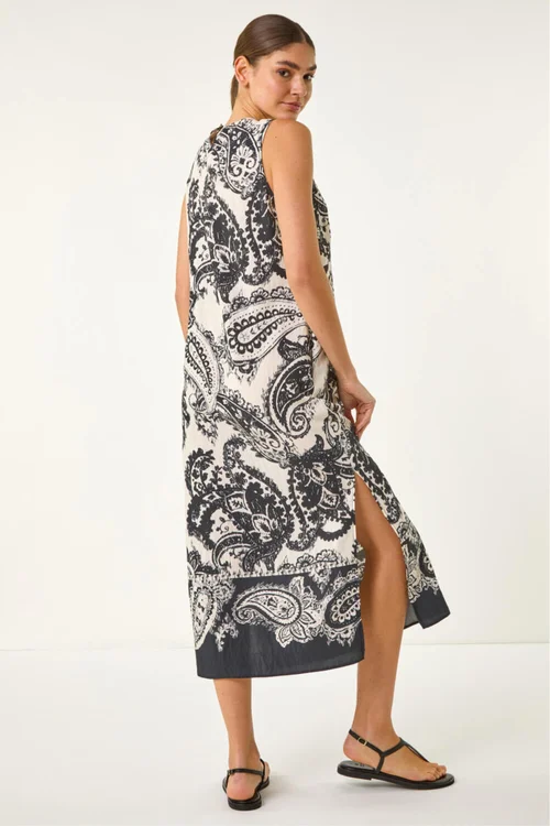 Roman Black Paisley Print Midi Dress - 20 Image 2