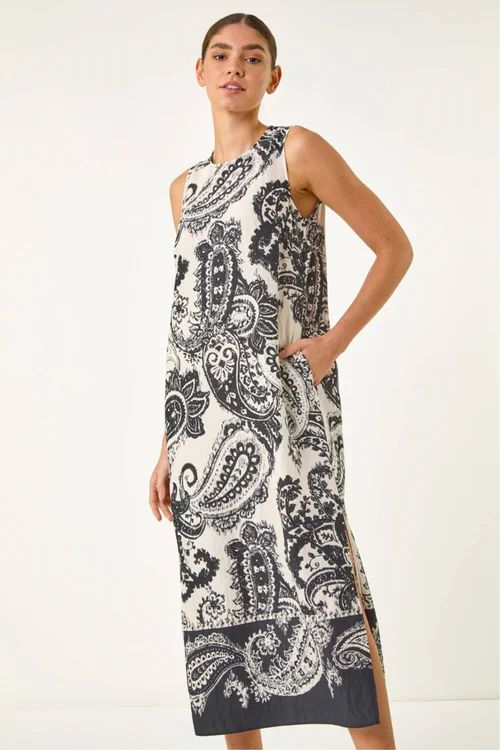 Roman Black Paisley Print Midi Dress - 20 Image 3