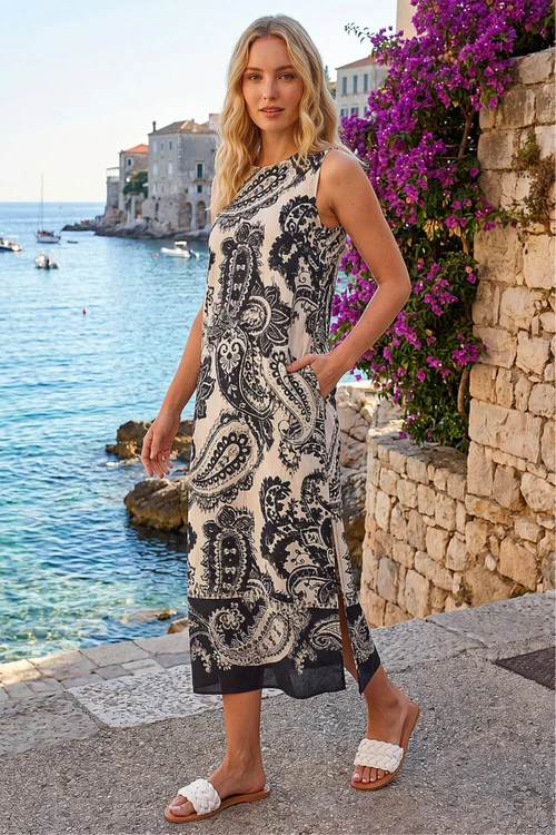 Roman Black Paisley Print Midi Dress - 10 Image 2