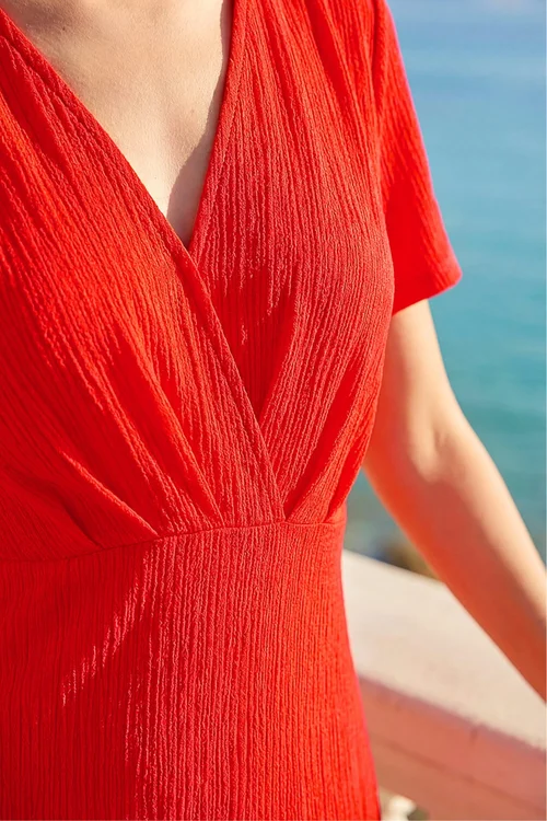 Roman Red Textured Wrap Bodice Midi Dress - 16 Image 4