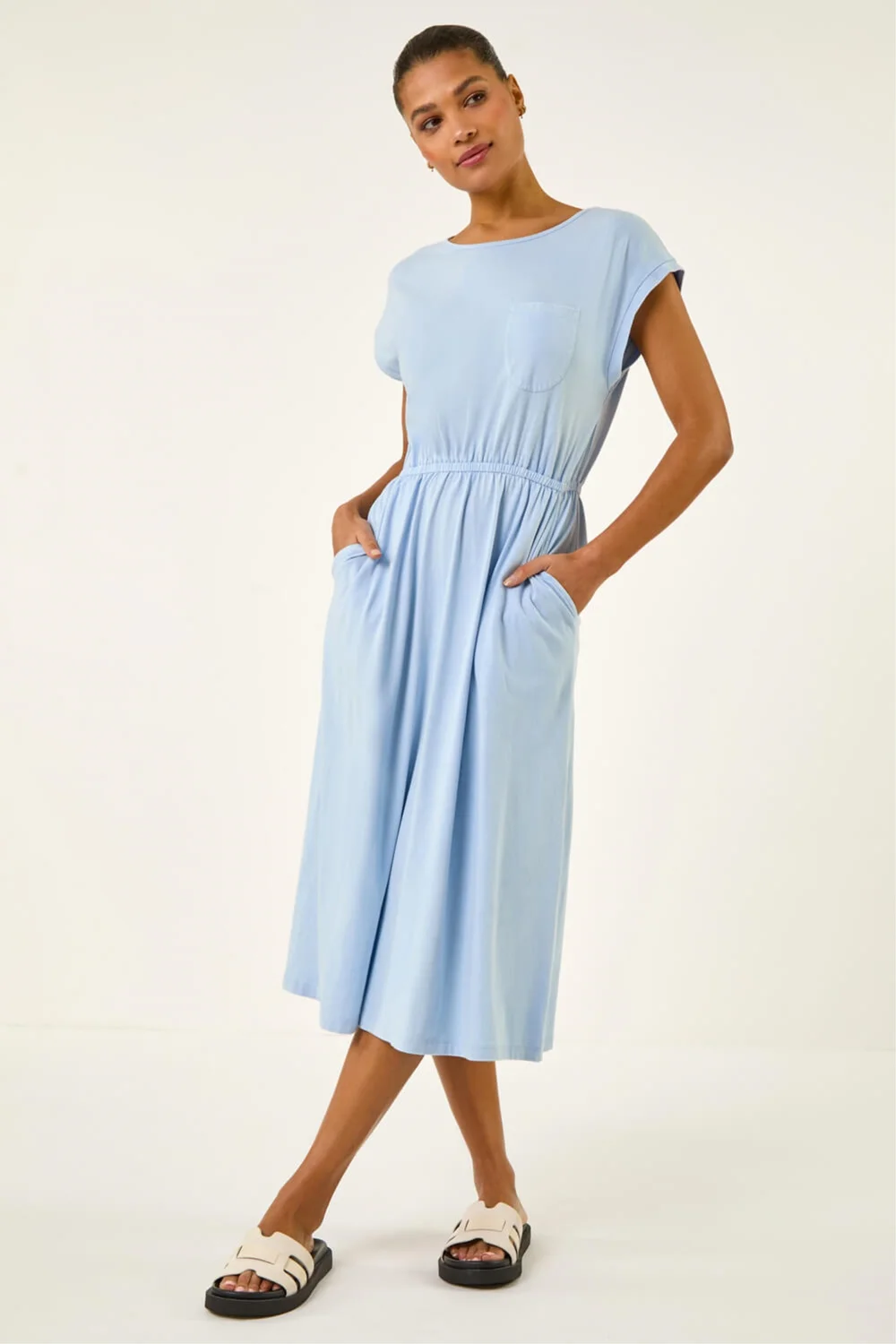 Roman Light Blue T-Shirt Pocket Detail Midi Dress - 16 Image 2