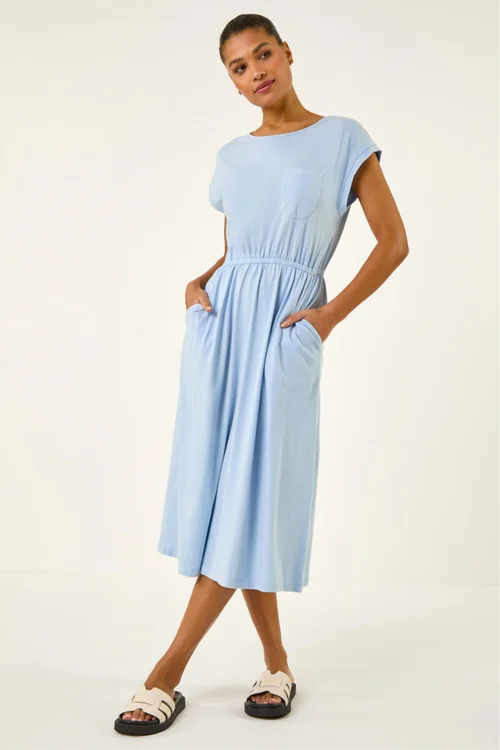 Roman Light Blue T-Shirt Pocket Detail Midi Dress - 16 Image 2