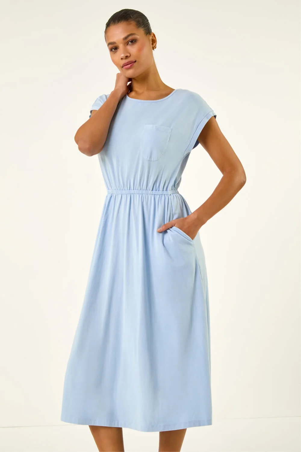 Roman Light Blue T-Shirt Pocket Detail Midi Dress - 16 Image 4