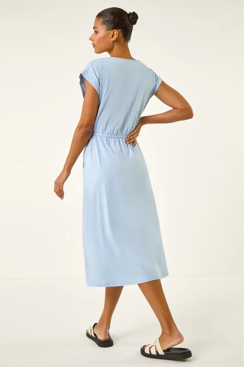 Roman Light Blue T-Shirt Pocket Detail Midi Dress - 16 Image 3