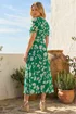 Roman Green Floral Print Pleat Neck Midi Dress - 20 Image 3