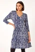 Roman Navy Tie Dye Button Detail V-Neck Dress - 10 Image 2