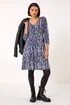 Roman Navy Tie Dye Button Detail V-Neck Dress - 10 Image 1