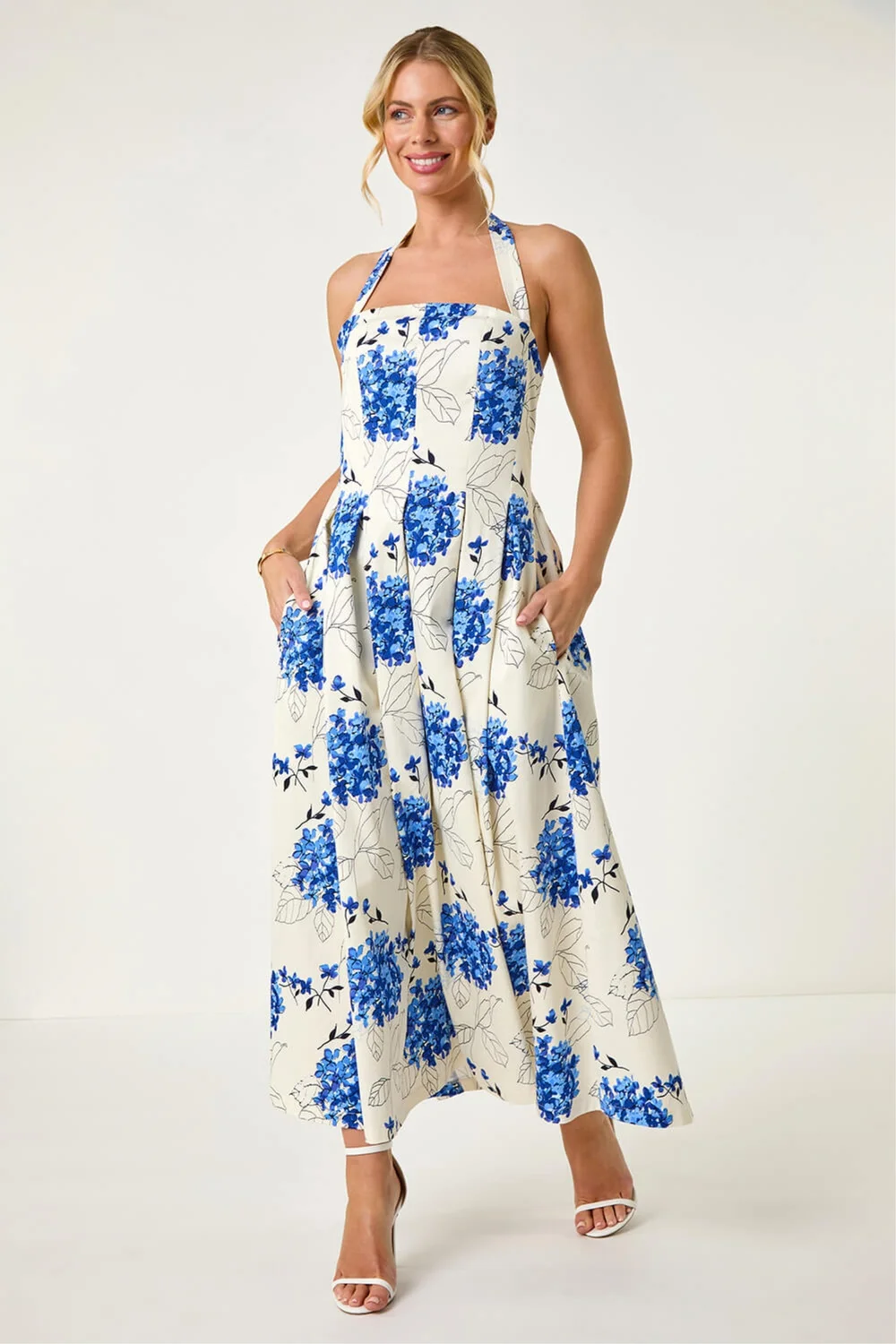 Roman Blue Petite Floral Stretch Midi Dress - 16 Image 2
