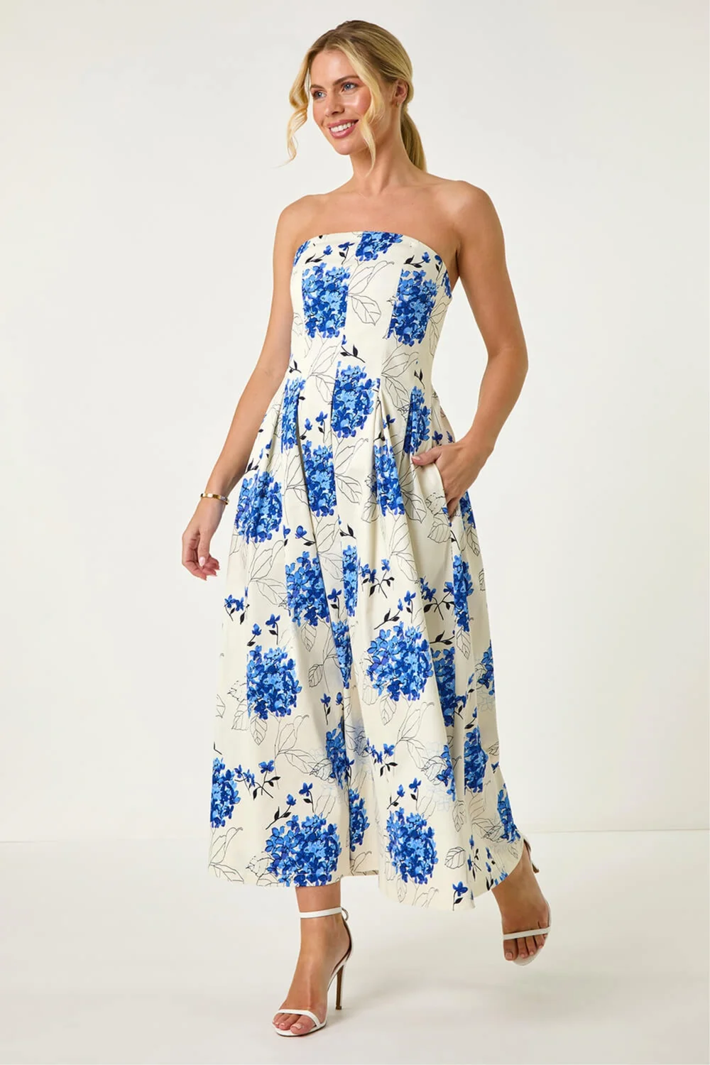 Roman Blue Petite Floral Stretch Midi Dress - 16 Image 4