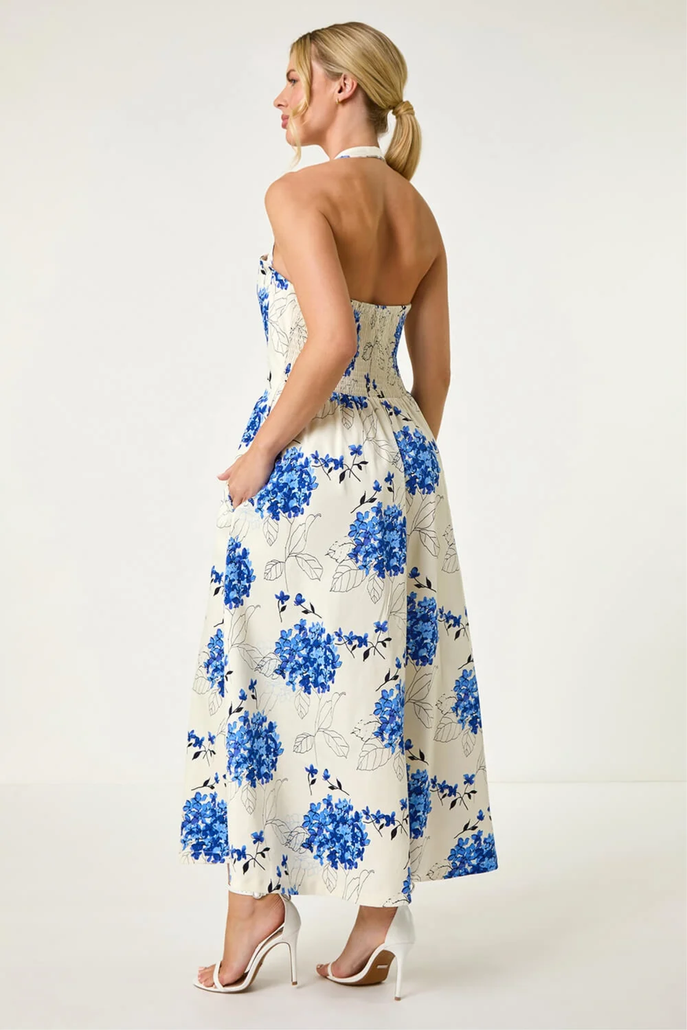 Roman Blue Petite Floral Stretch Midi Dress - 16 Image 3