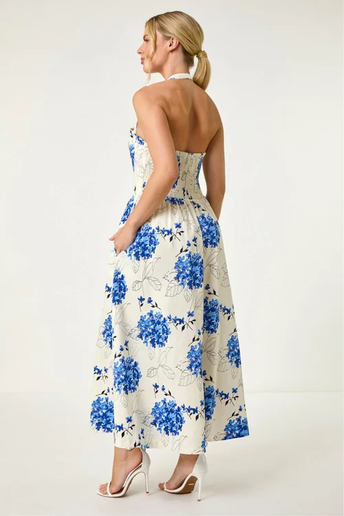 Roman Blue Petite Floral Stretch Midi Dress - 16 Image 3