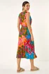 Roman Orange Tropical Print Button Through Midi Dress - 20 Image 3