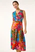 Roman Orange Tropical Print Button Through Midi Dress - 20 Image 4