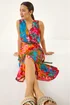 Roman Orange Tropical Print Button Through Midi Dress - 20 Image 1