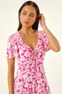 Roman Pink Petite Floral Ruched Stretch Midi Dress - 10 Image 4