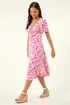 Roman Pink Petite Floral Ruched Stretch Midi Dress - 10 Image 1