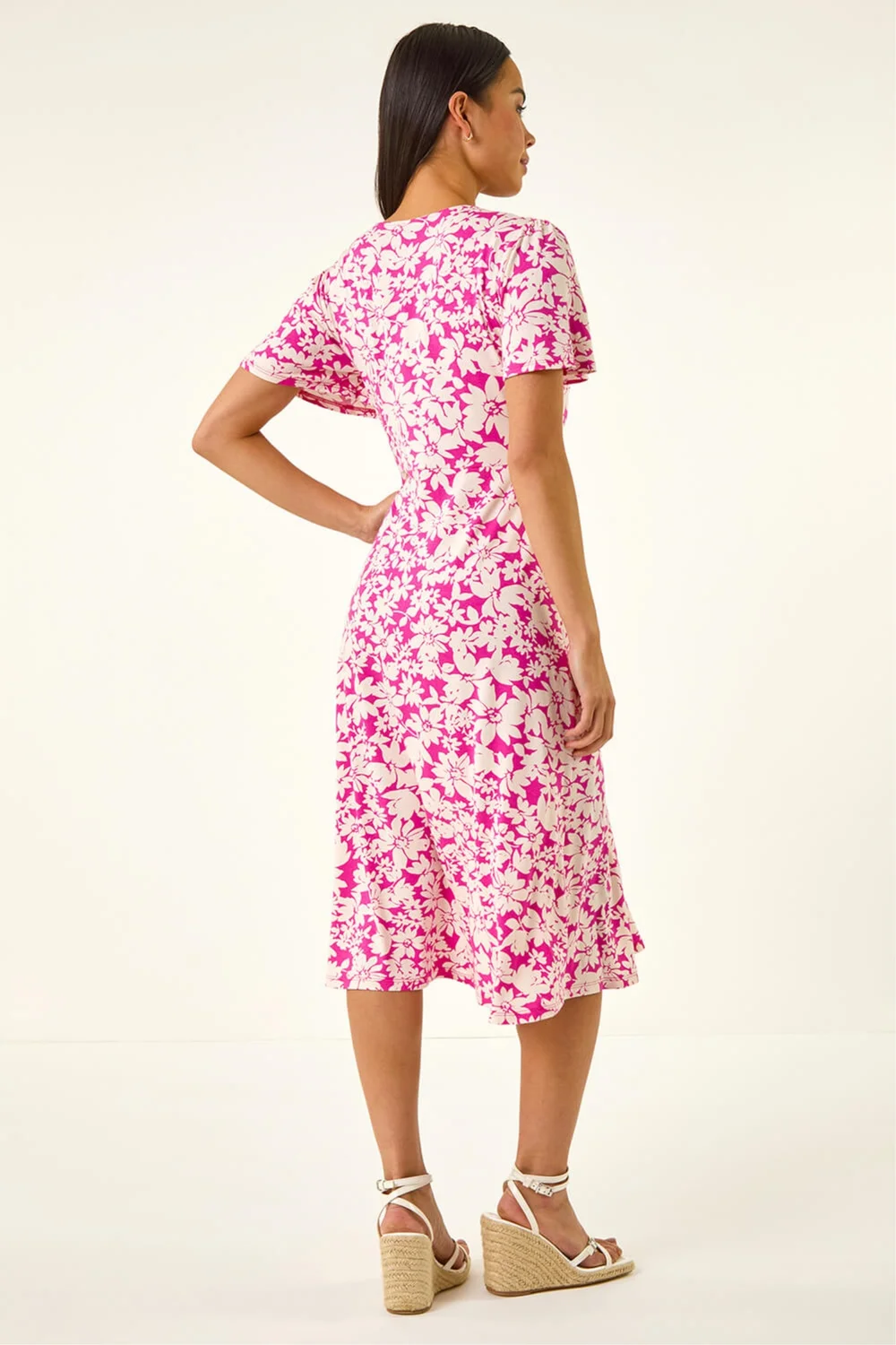 Roman Pink Petite Floral Ruched Stretch Midi Dress - 10 Image 3
