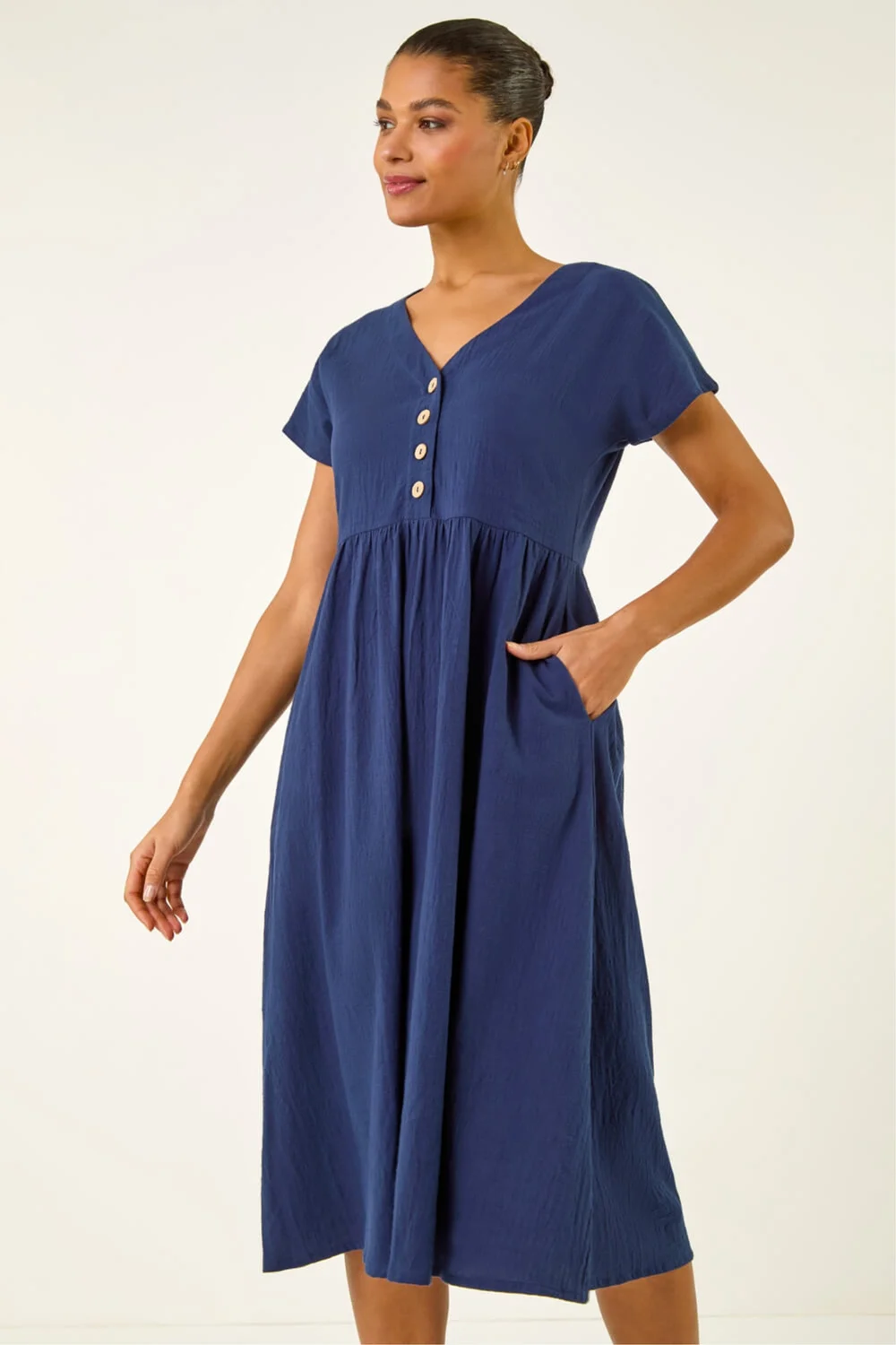 Roman Navy Linen Look Button Midi Dress - 18 Image 3