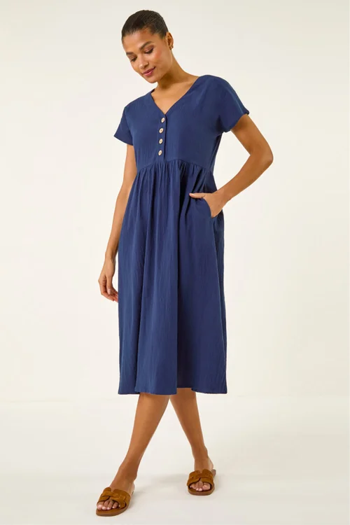 Roman Navy Linen Look Button Midi Dress - 18 Image 1