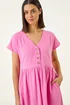 Roman Pink Linen Look Button Midi Dress - 10 Image 4