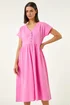 Roman Pink Linen Look Button Midi Dress - 10 Image 2