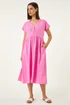 Roman Pink Linen Look Button Midi Dress - 10 Image 1