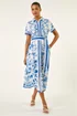 Roman Blue Floral Border Print Collared Shirt Dress - 10 Image 1