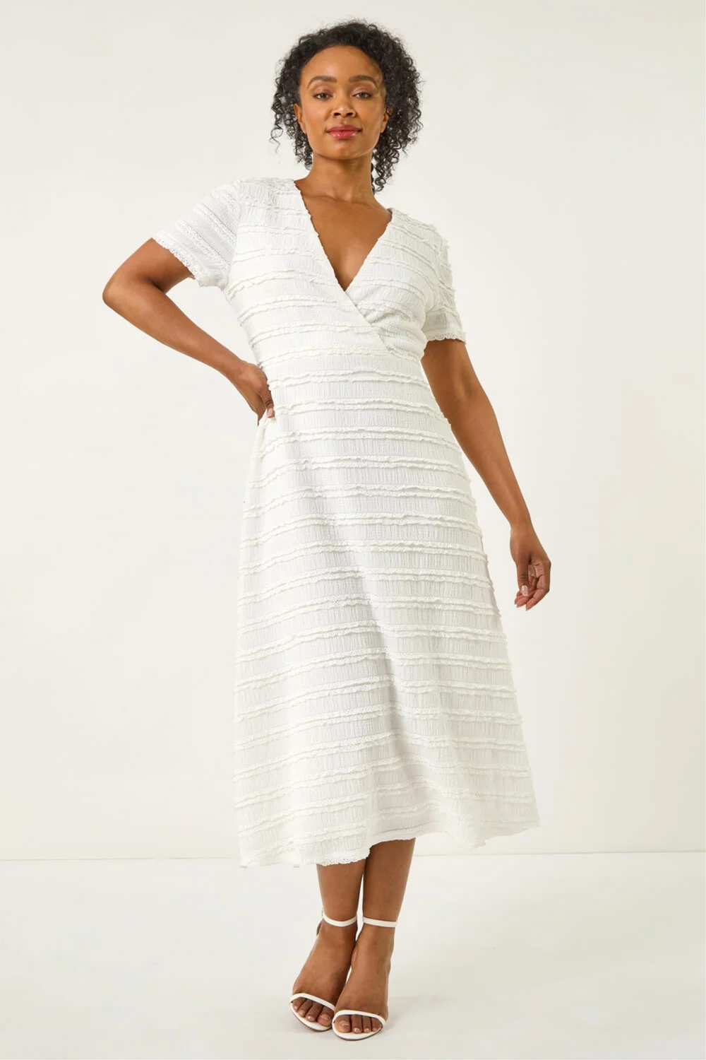 Roman White Petite Ruffle Midi Wrap Dress - 14 Image 2
