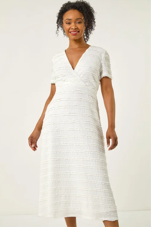 Roman White Petite Ruffle Midi Wrap Dress - 14 Image 1