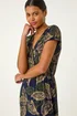 Roman Navy Leaf Print Midi Wrap Dress - 14 Image 4