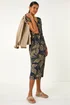 Roman Navy Leaf Print Midi Wrap Dress - 14 Image 1