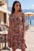 Roman Rust Floral Print V-Neck Wrap Stretch Dress - 12 Image 1